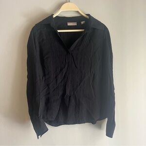 Valerie black button up pleated blouse size small 100% silk